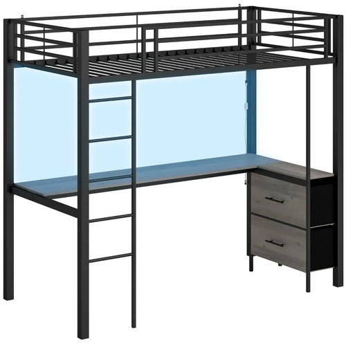 Metal bunk bed with - bunk, desk