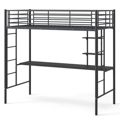 Metal loft bed with - bed, built-in