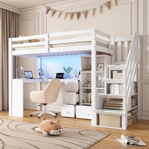 Single loft bed - single, l-shaped