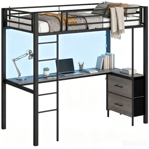 Metal bunk bed - bed, high