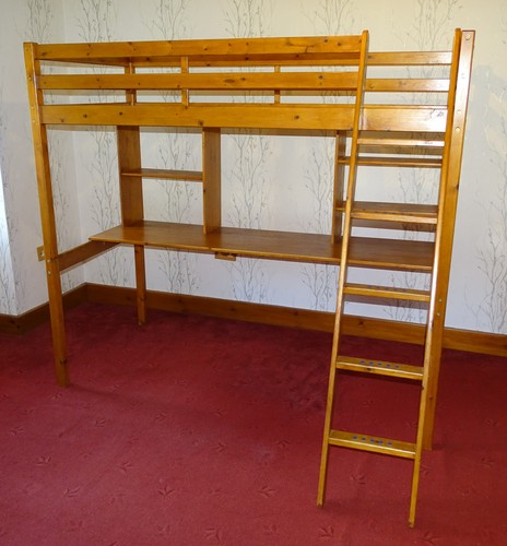 Loft desk bed pine single - bed,, pine,