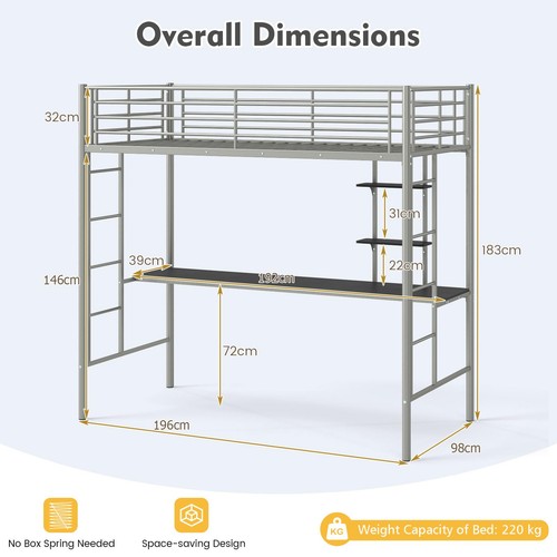 Metal loft bed - bed, built-in