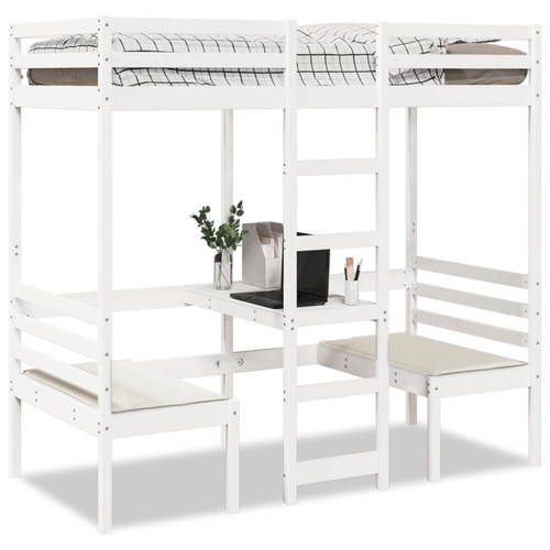 Loft bed single pinewood - pinewood, white